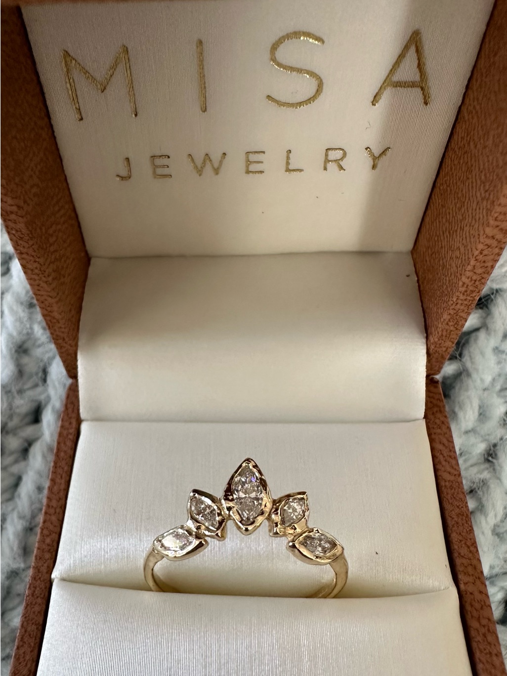 Misa Palm Diamond Ring 14 K Yellow Gold Size 7 White Marquis Diamonds 55cc